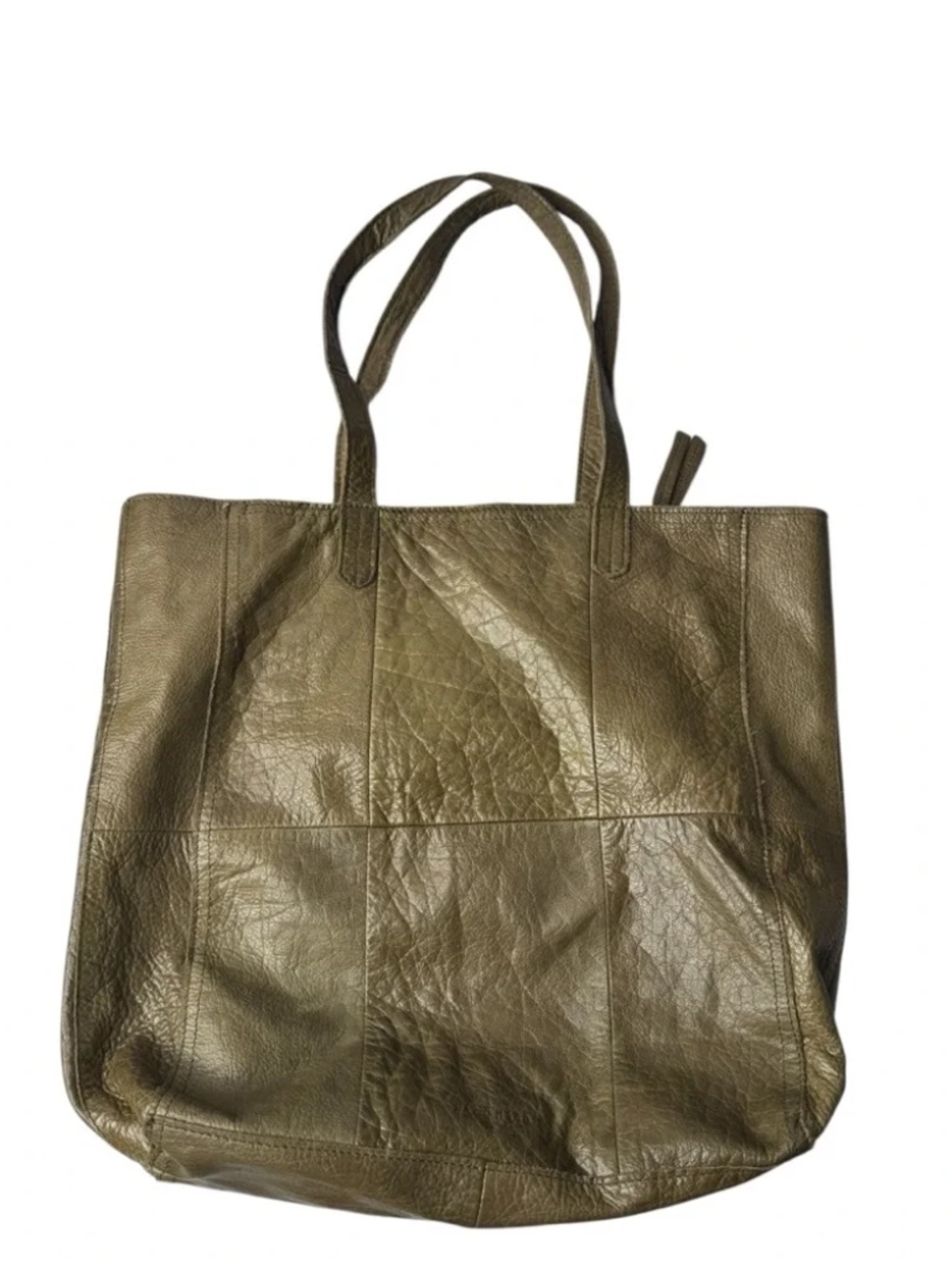 Day & Mood Olive Soft Leather Bag Button Flap & Zipper On Front Tote View 2